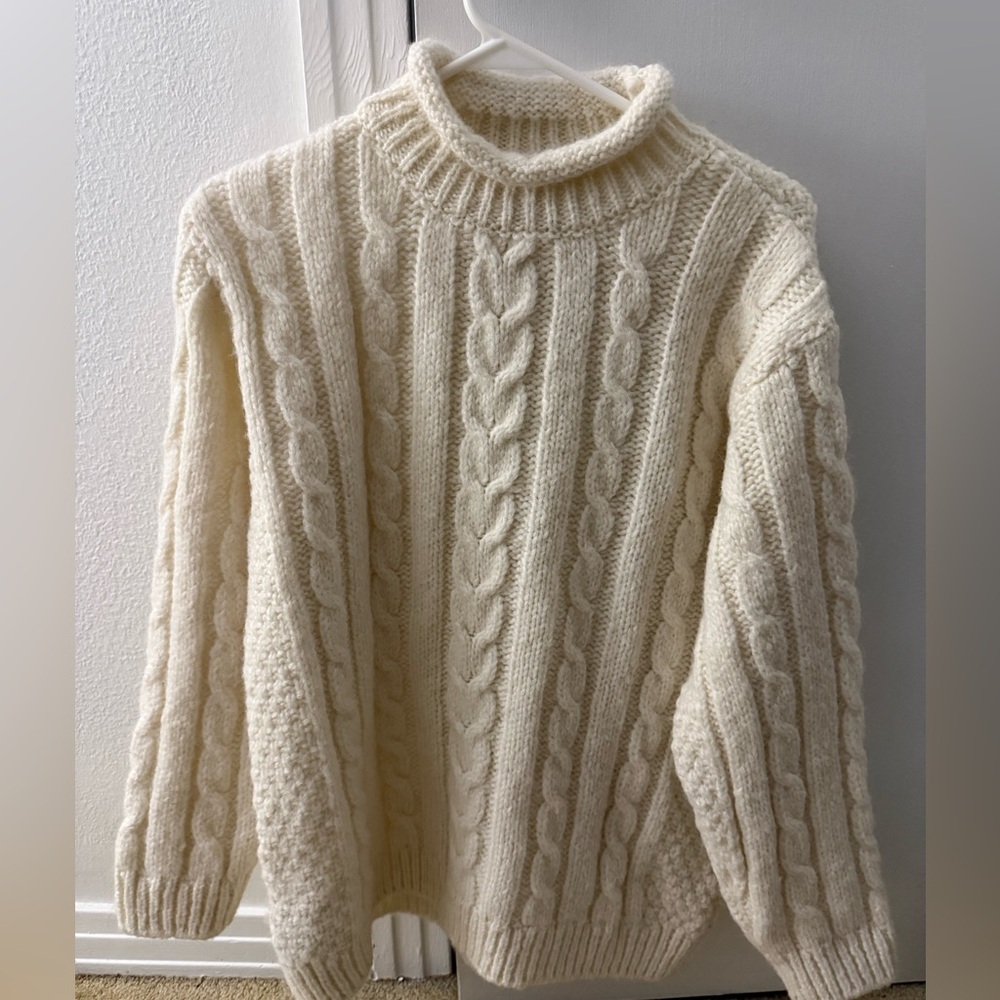 Mango XS Cable Knit Turtleneck Sweater